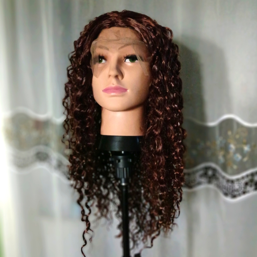 Brown Kinky Curly 22in Synthetic Lace Frontal Wig
